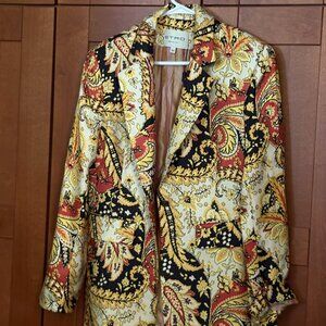 Etro Woman 100% SIlk Soie Sz 44 Multicolor One Button Closure Jacket $1790